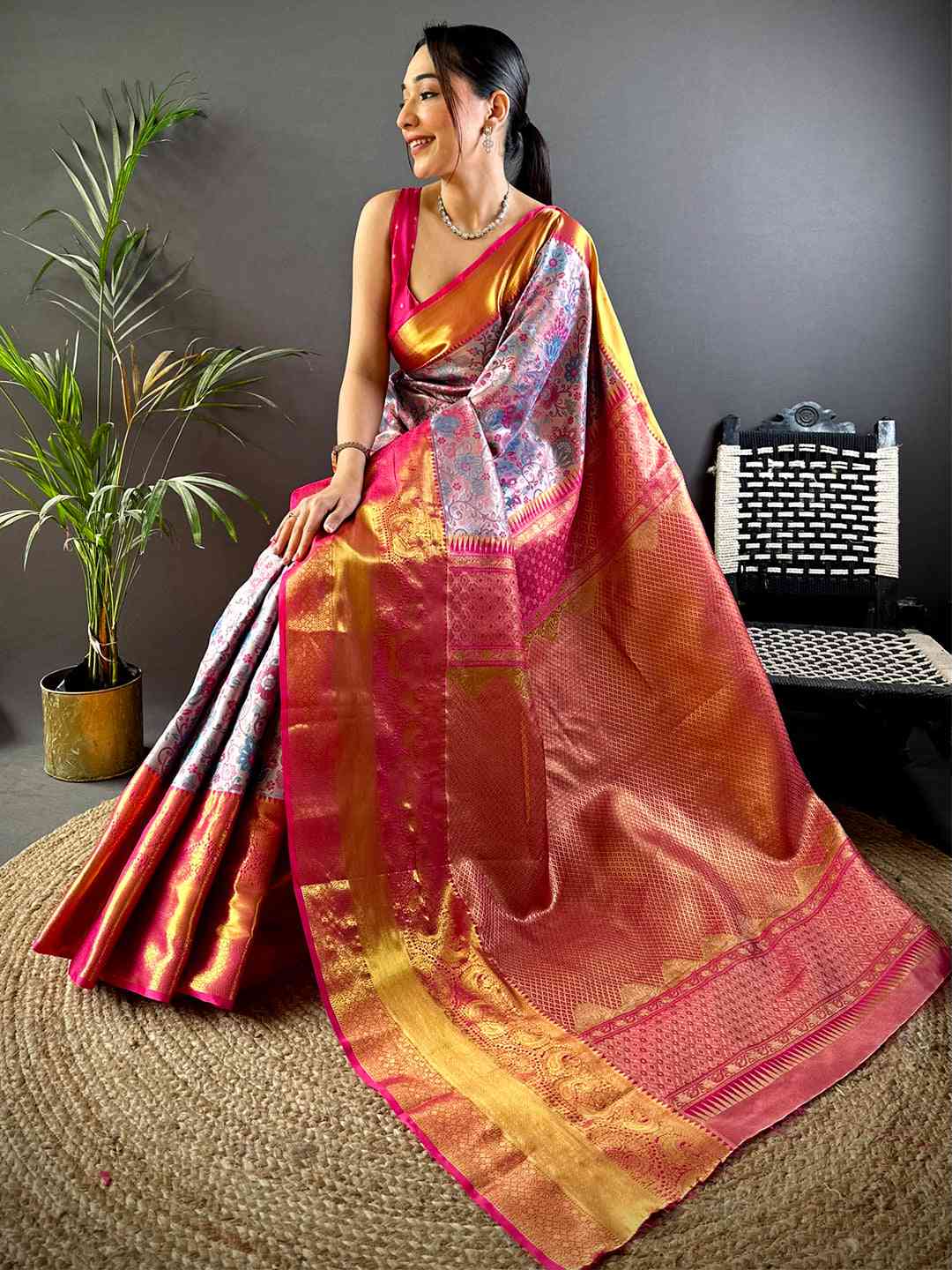 Radiance Dharmavaram Silk Floral Saree by My Store