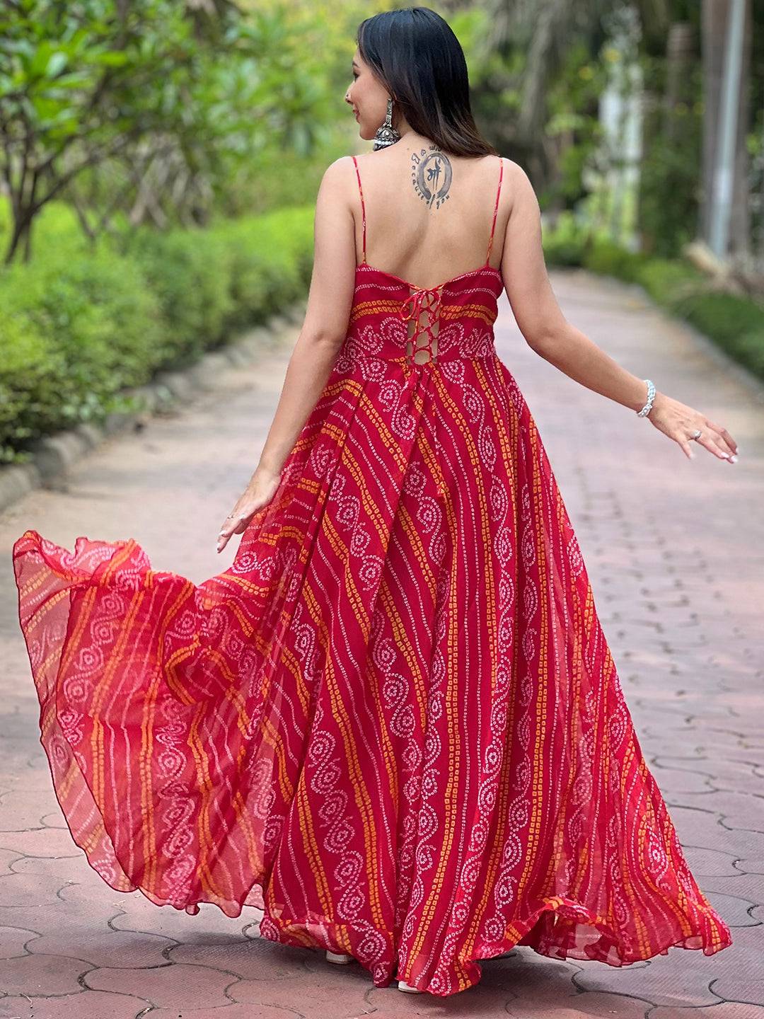 Rose Red Long Printed Dress by My Store