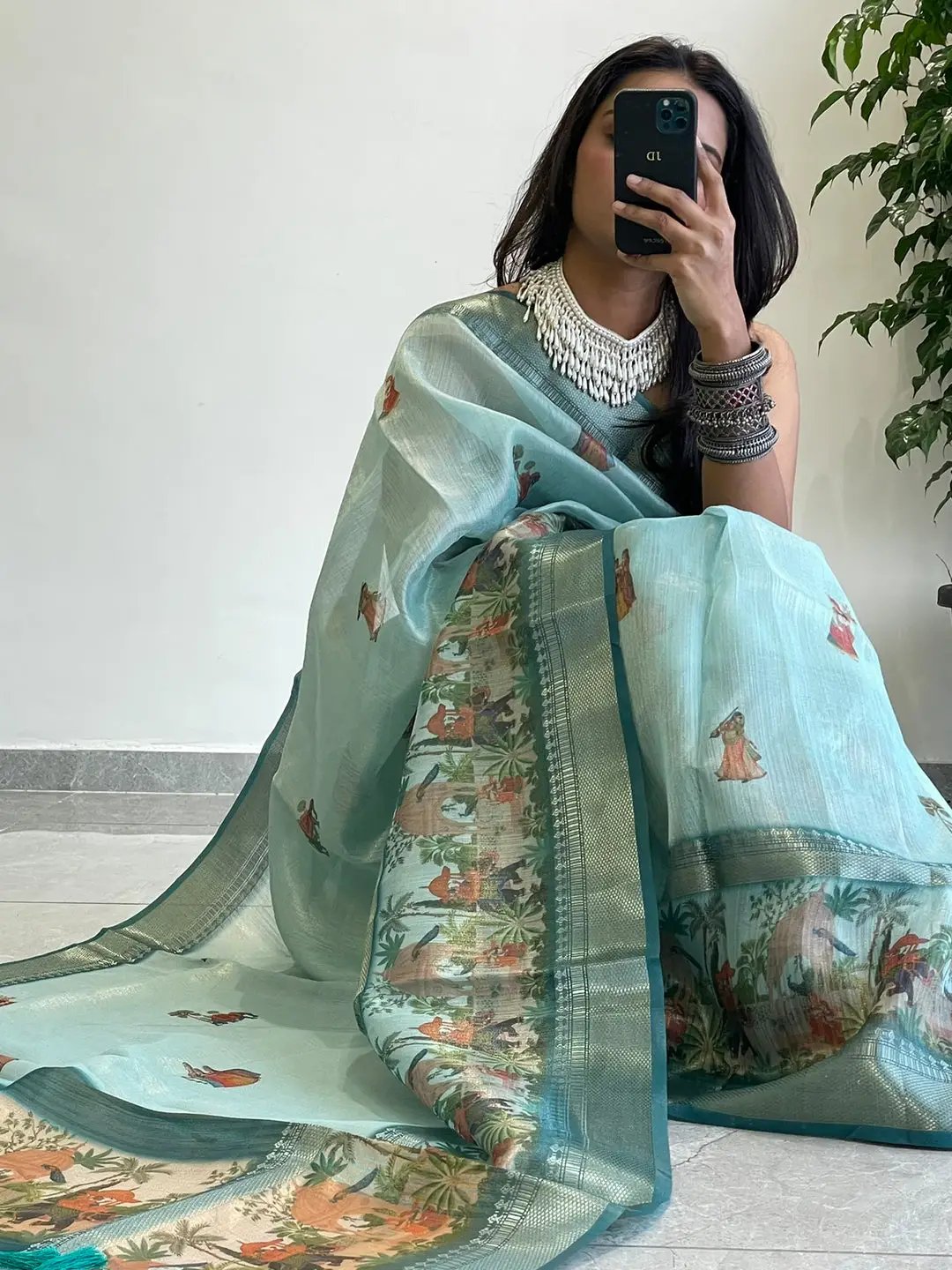 Exclusive Soft Gold Zari Tissue Digital Print Saree by My Store