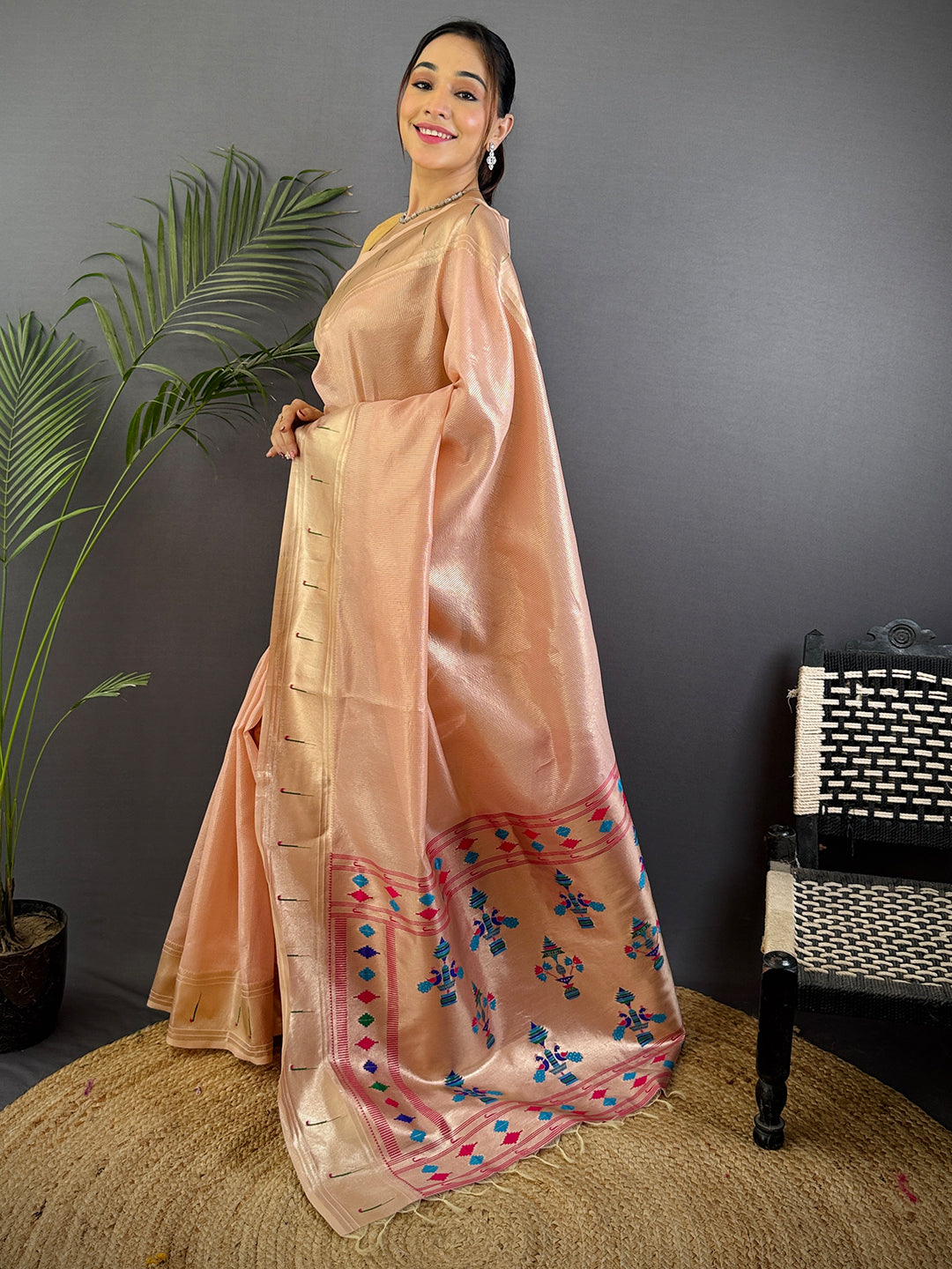 Pink Soft Zari Tissue Paithani Saree
