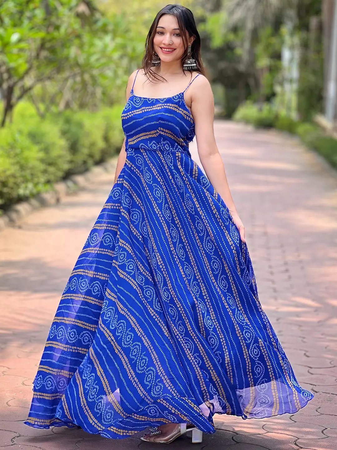 Royal Blue Bandhej Printed Dress by My Store