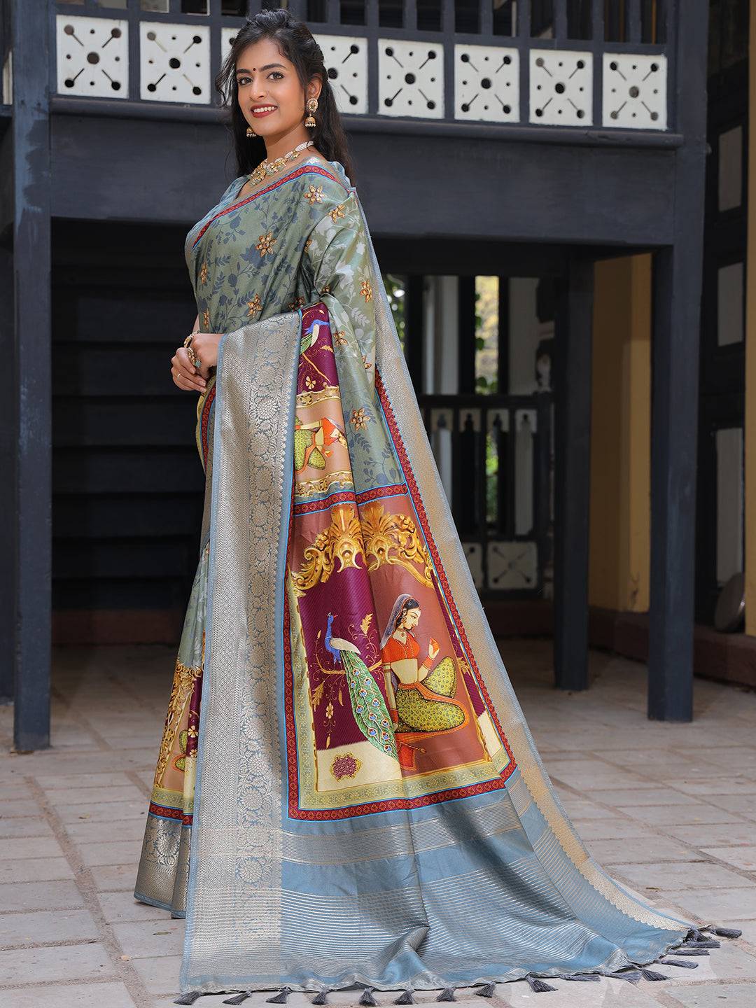 Pure Viscose Dola Silk Saree With Zari Weaving Pallu In Light Blue Colour - Luxe by My Store