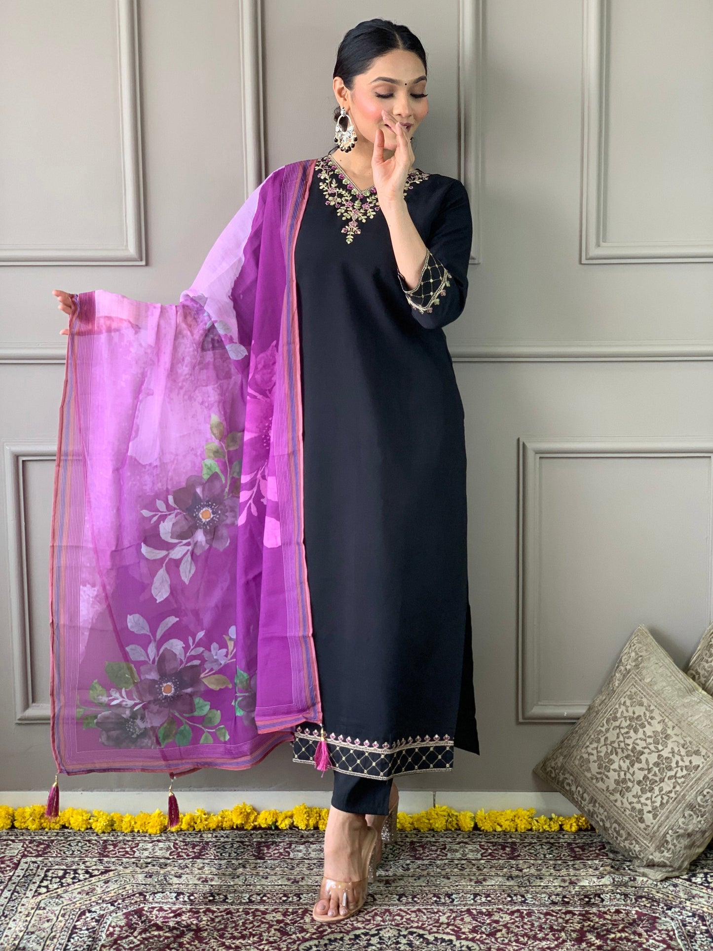 Ready to Wear Viscos Black Kurta Set