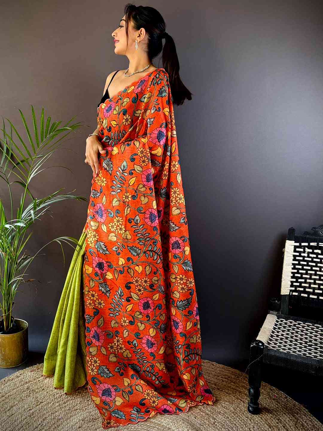 Orange Kota Doriya Kalamkari Saree by My Store