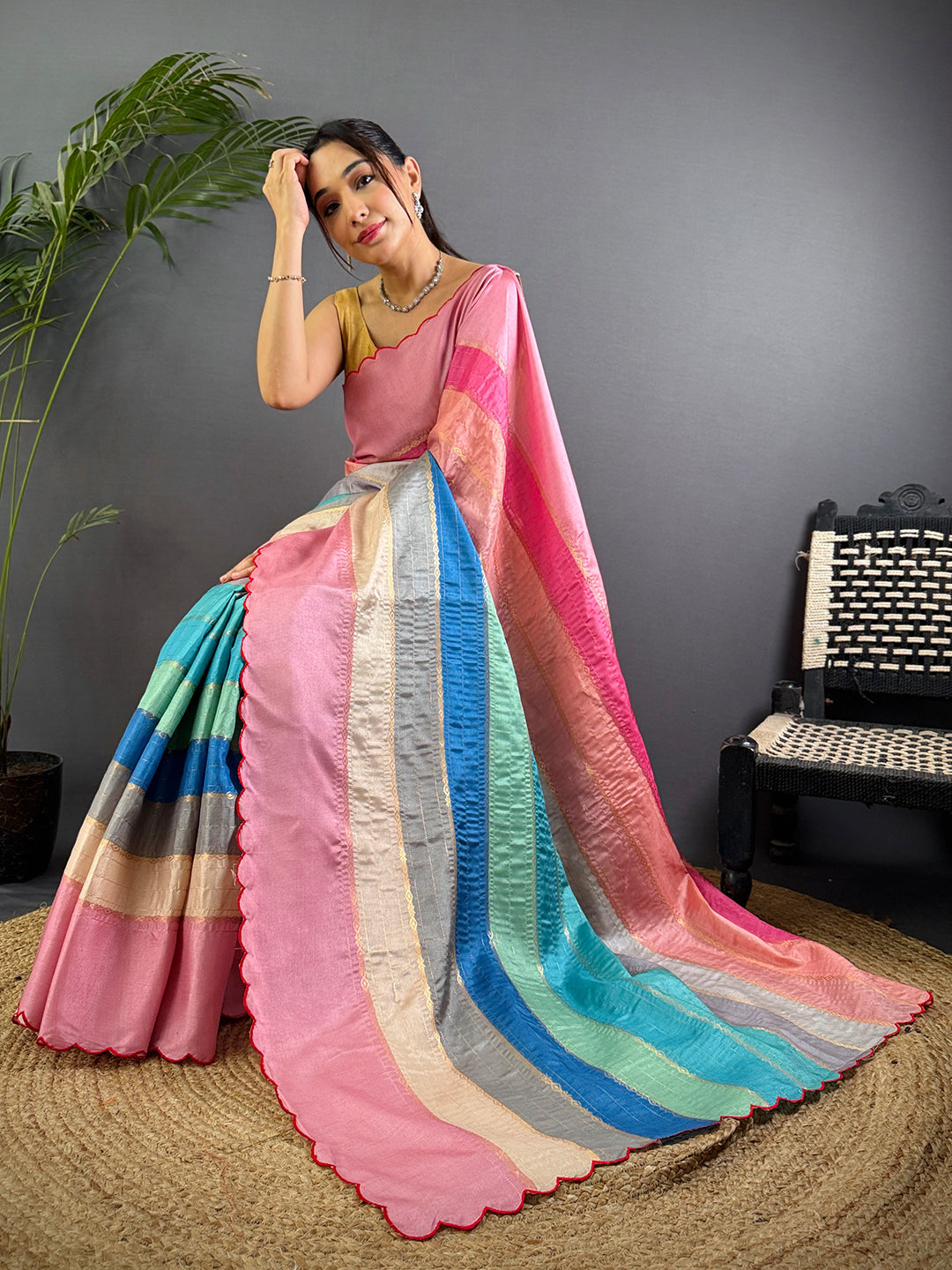 Soft Tussar Barbie Rainbow Saree