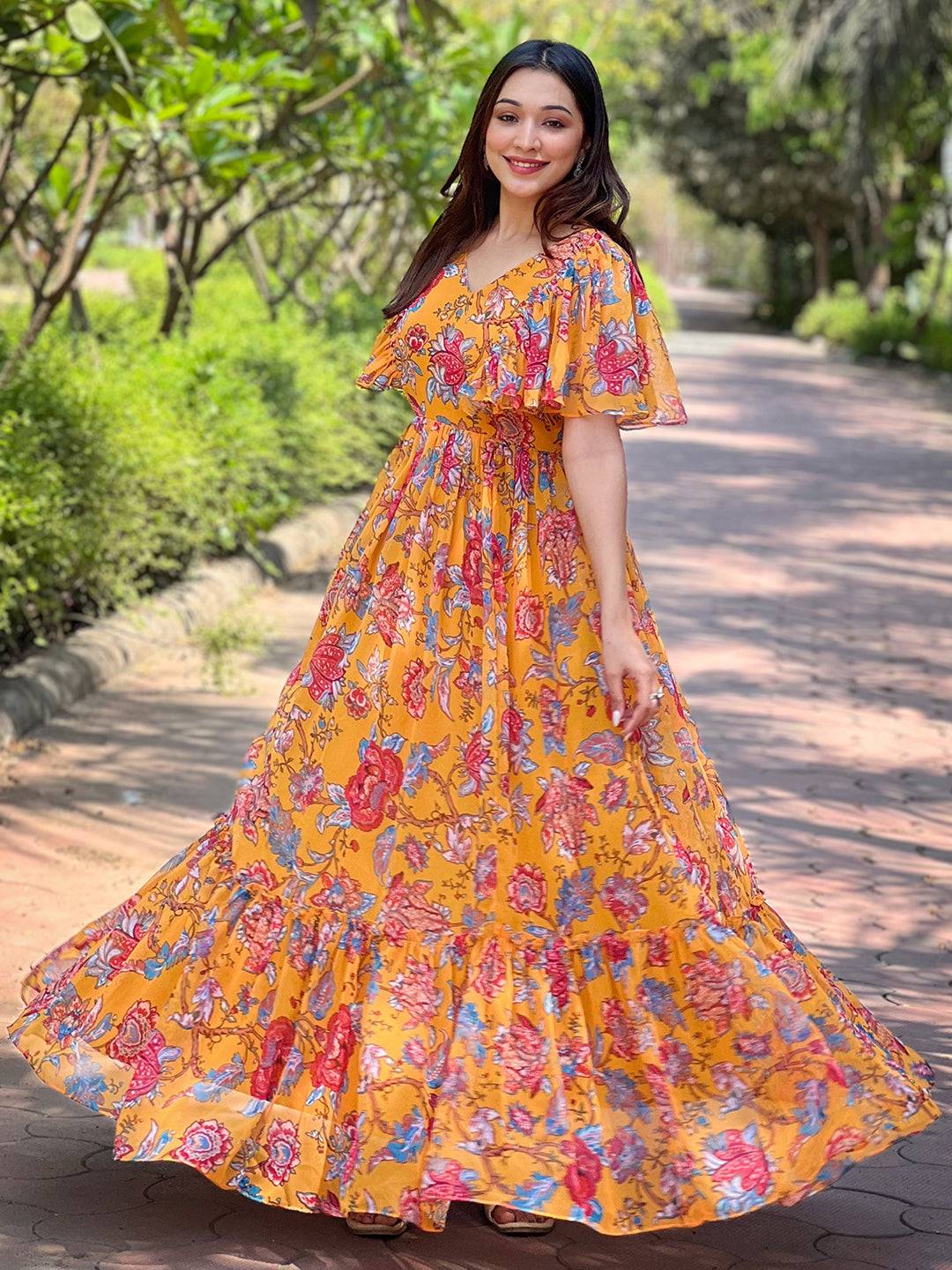 Honey Yellow Chints Flower Dress by My Store