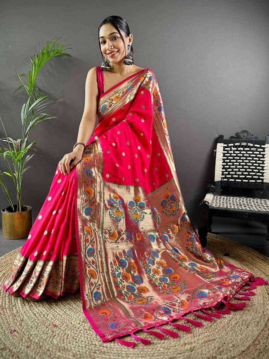 Pink Colour Yevla Paithani Soft Silk Saree by My Store