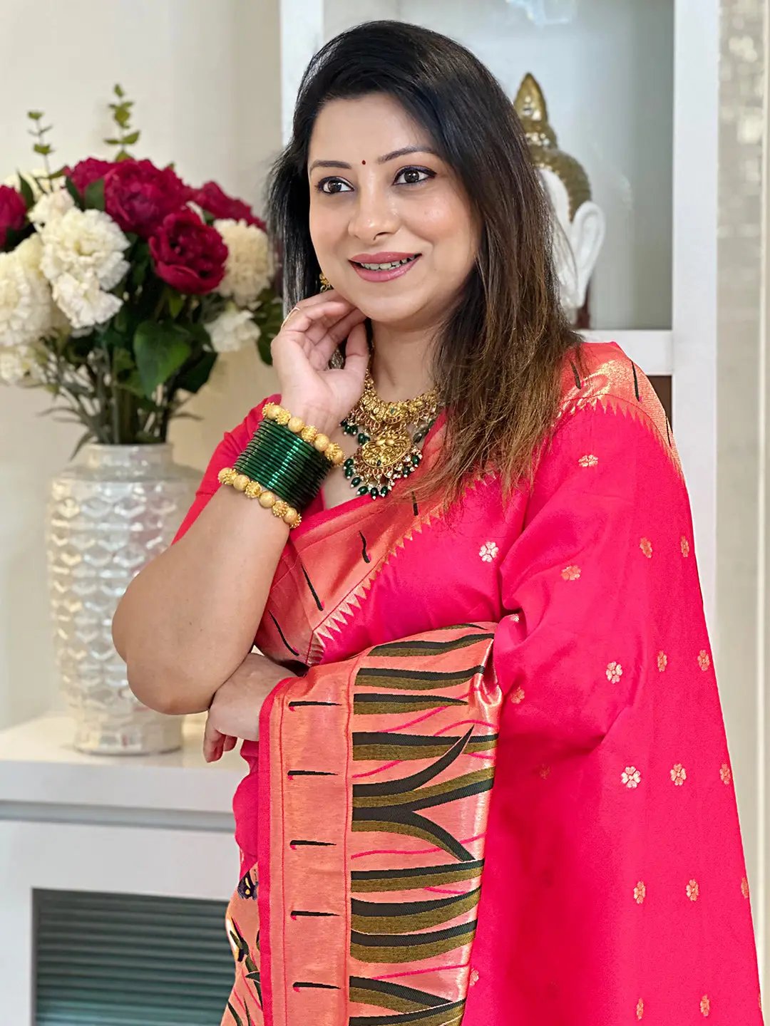 Pink Colour Paithani Silk Saree With Tassel by My Store