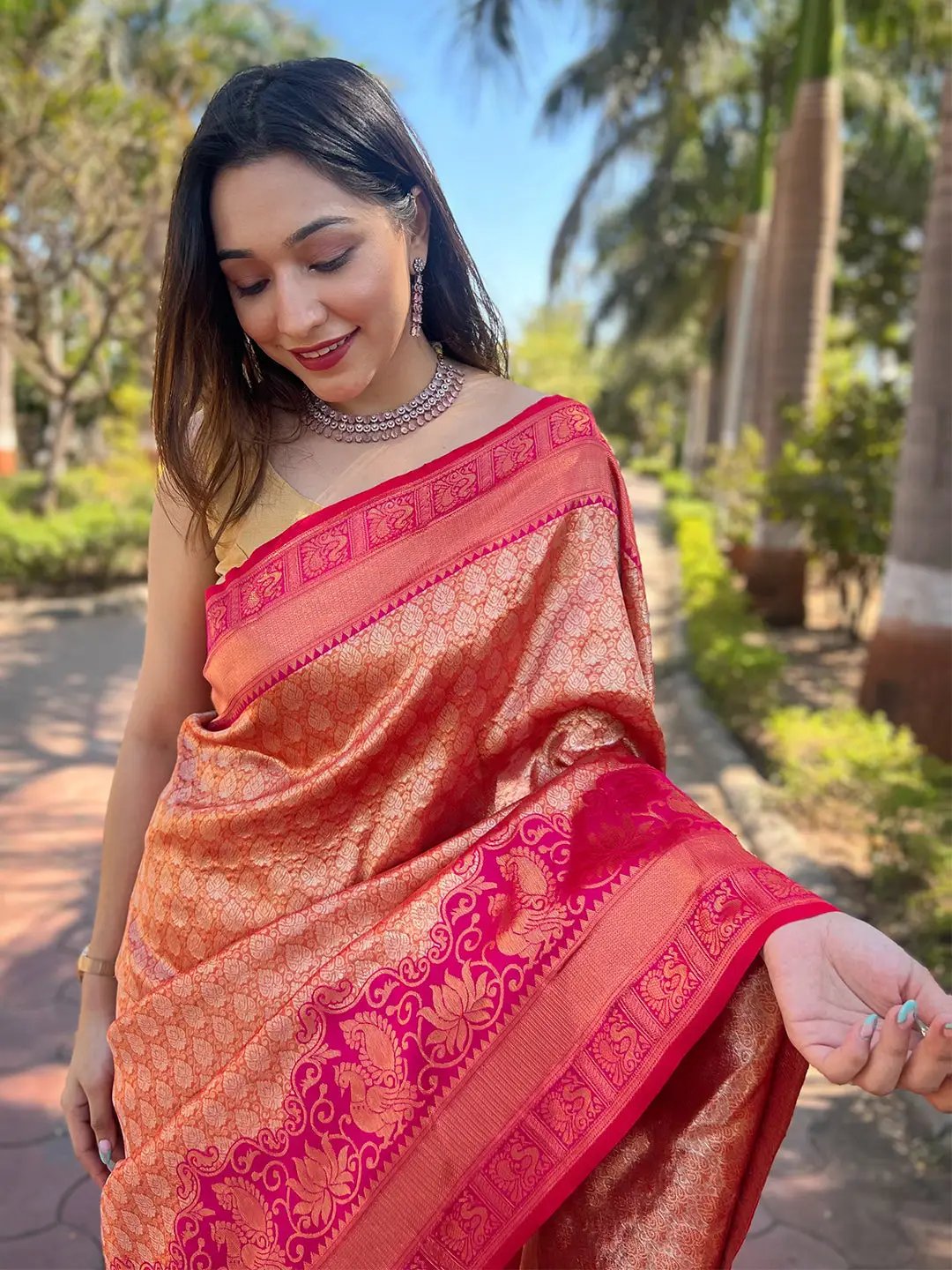 Stylish One Gram Gold Tissue Kanjivaram Soft Silk Saree by My Store
