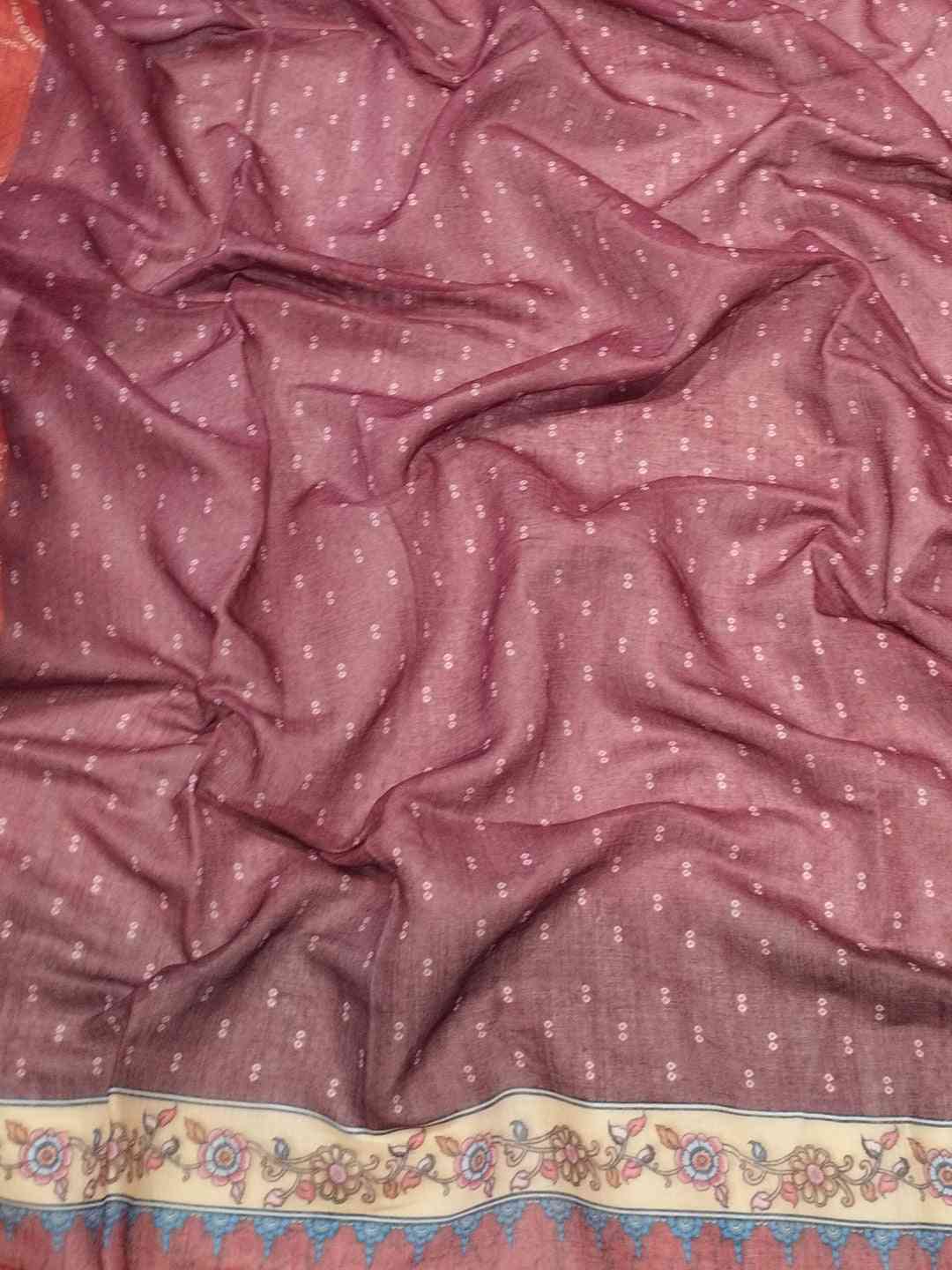 Red Colour Design Linen Saree with Bandhej and kalamkari Digital Print by My Store