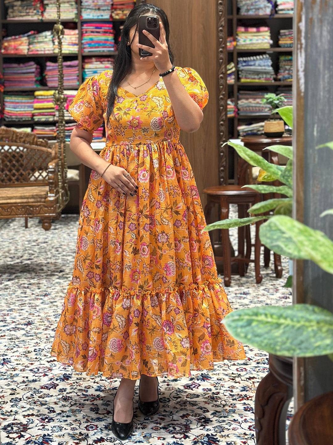 Sunset Yellow V Neck Midi Dress by My Store