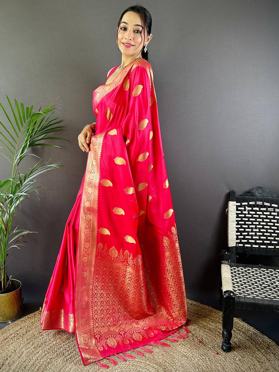 Rani Banarasi Soft Satin Masru Mango Silk Saree by My Store
