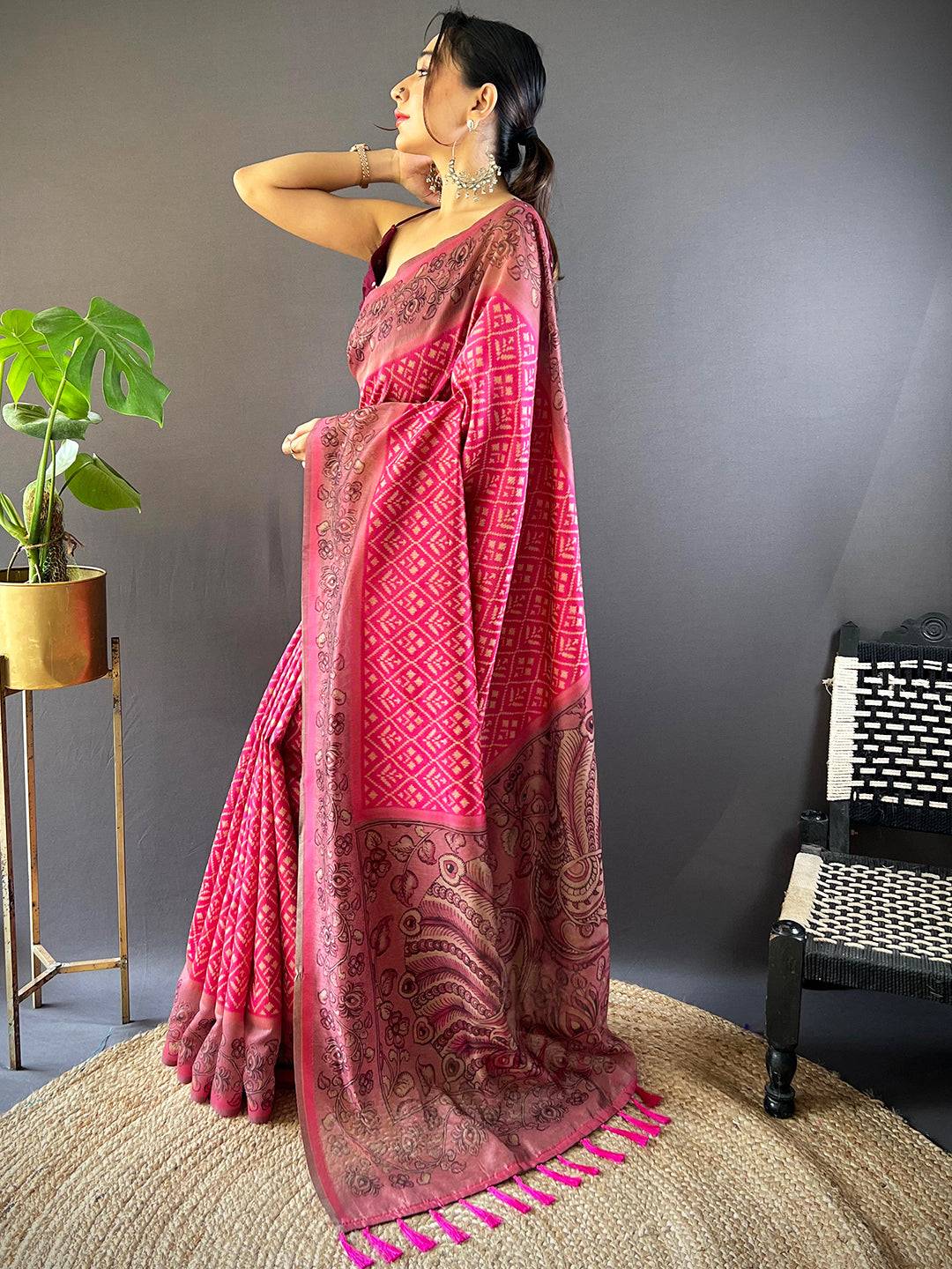 Rose Pink Patola Kalamkari Saree by My Store