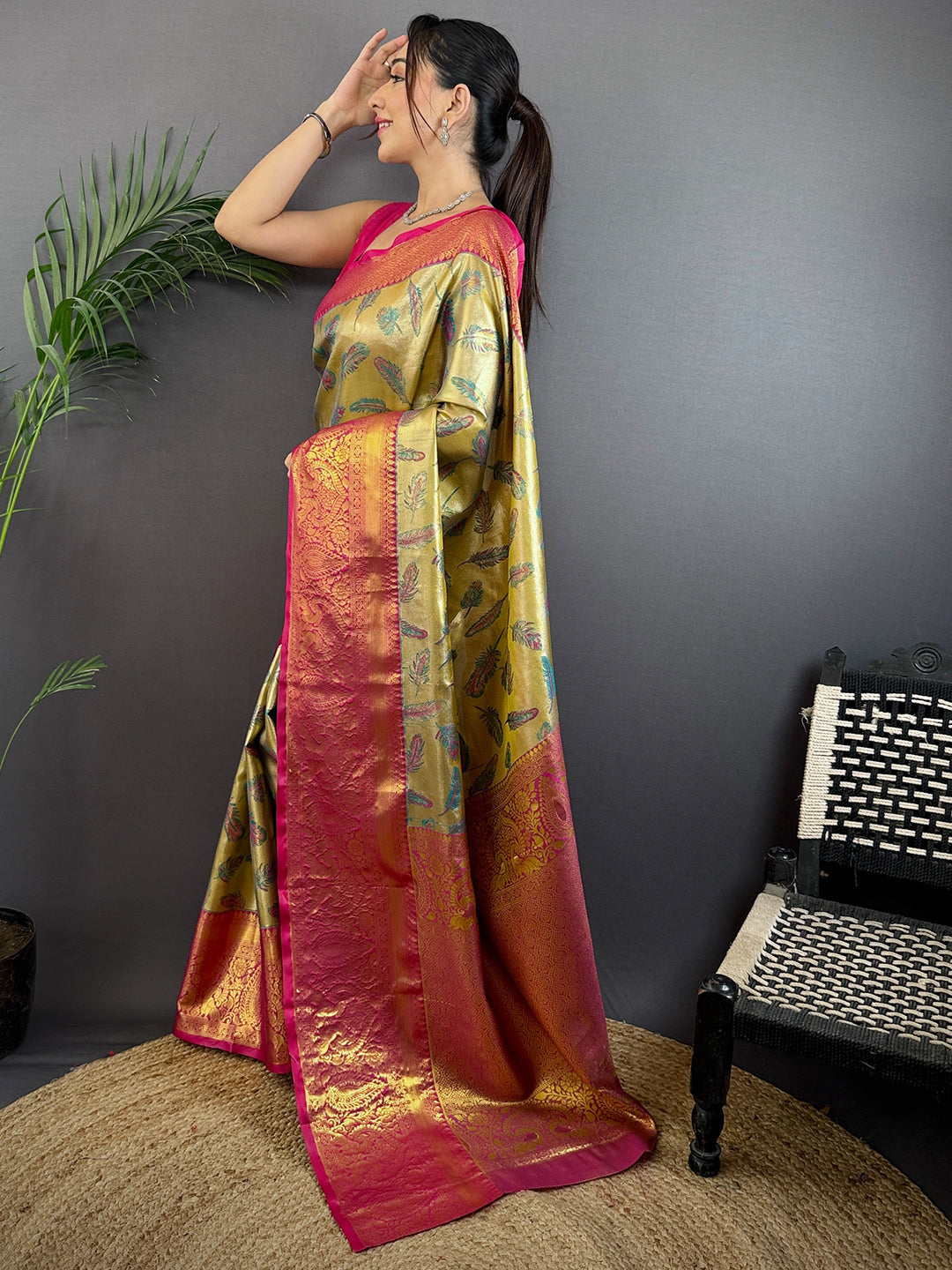 Dharmavaram Feather Zari Woven Saree by My Store