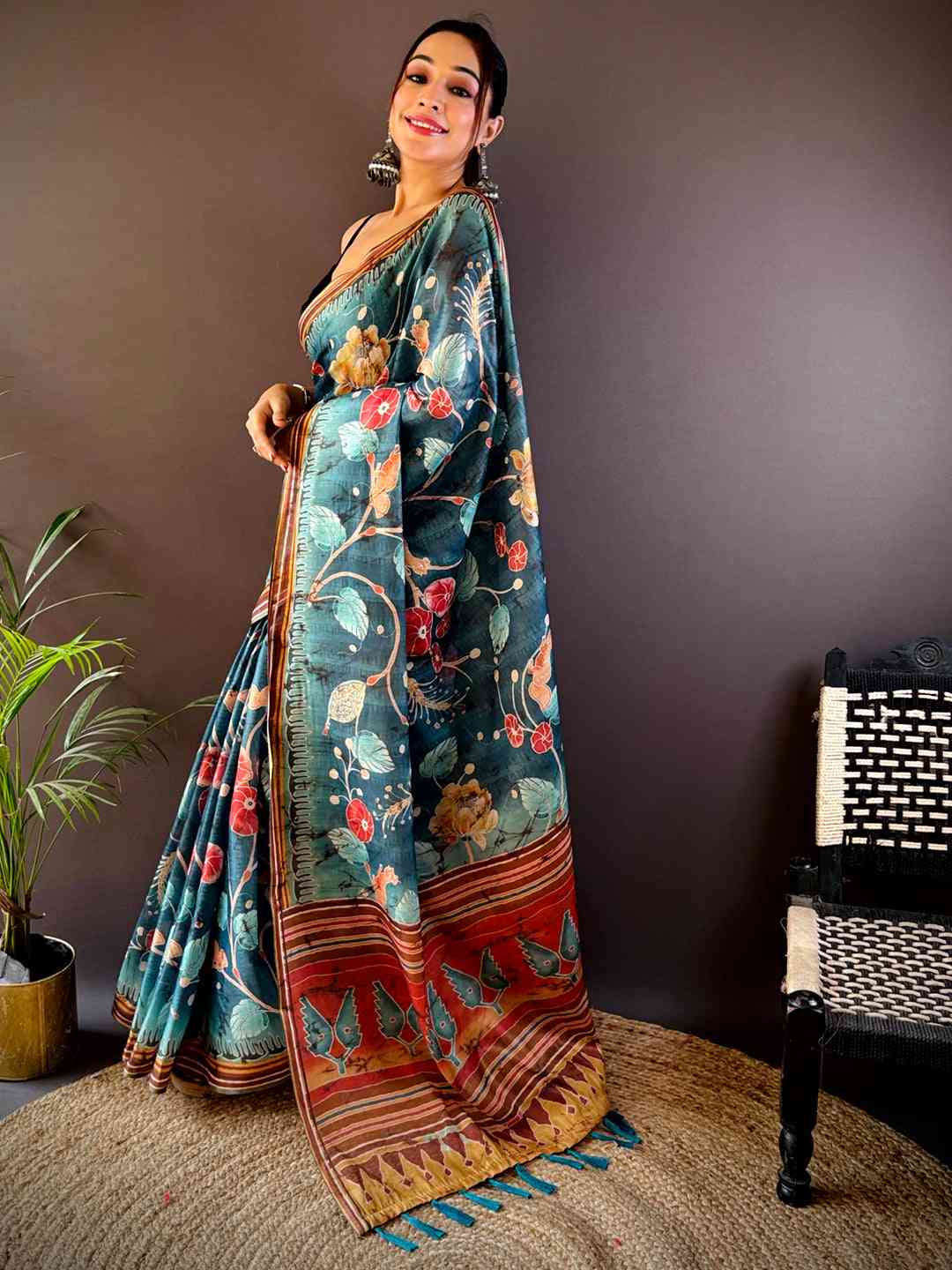 Rama Tissue Chanderi Kalamkari Saree by My Store