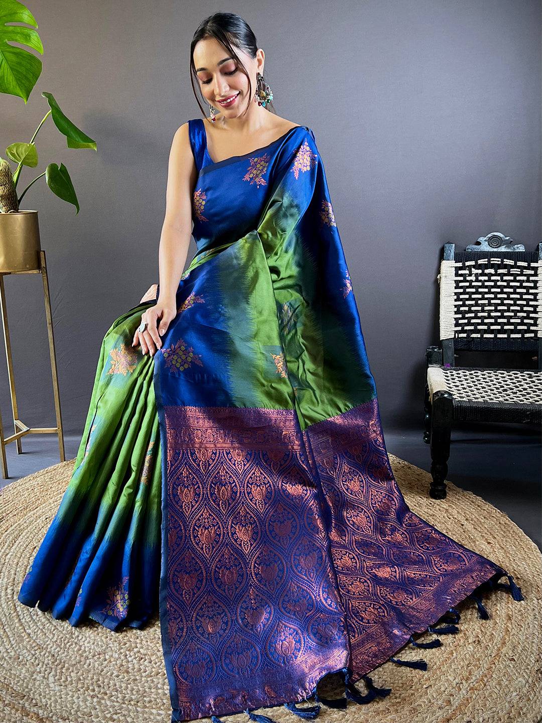 Forest Green Sami Banarasi Tussar Silk Saree by My Store