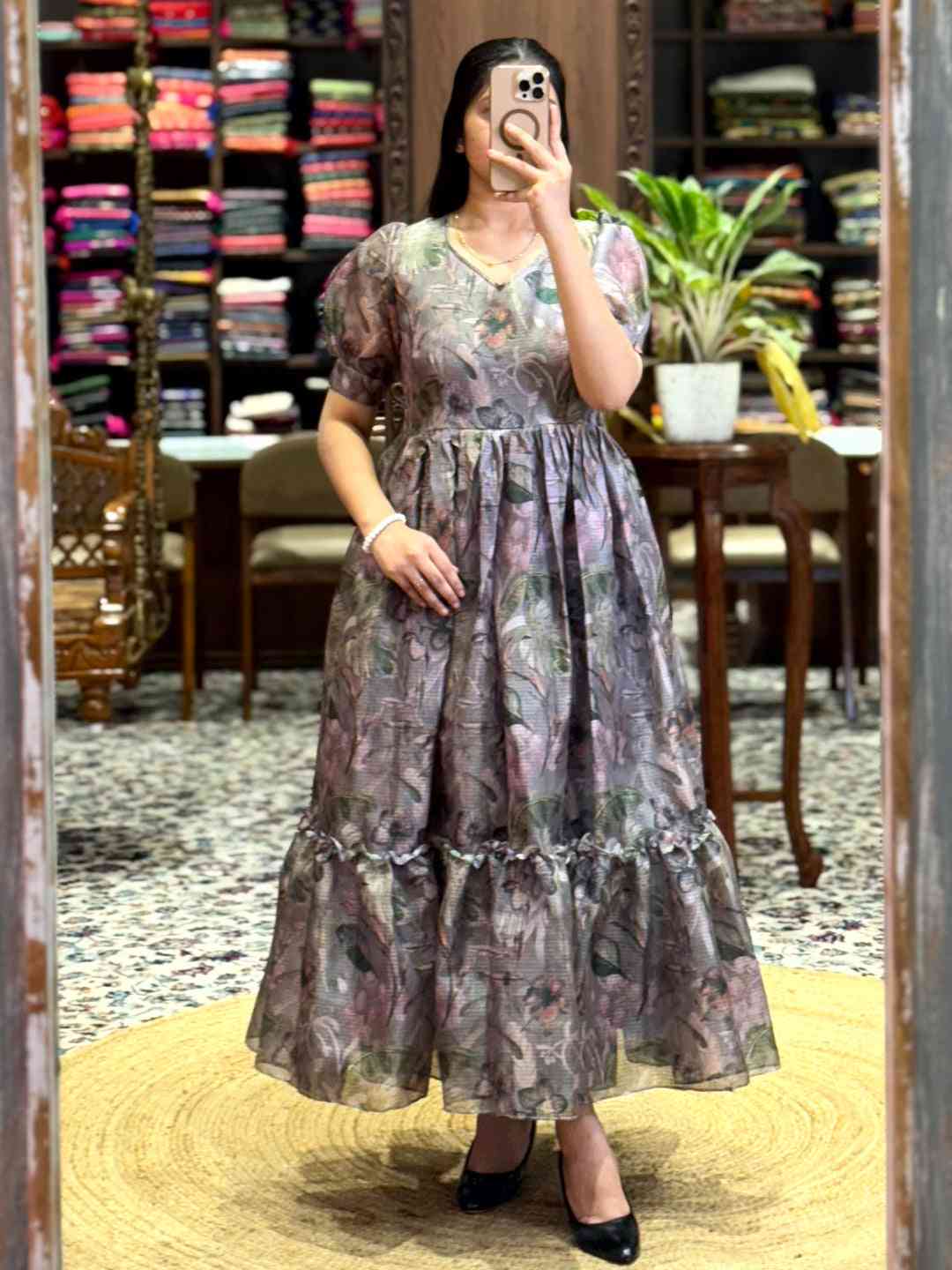 Dark Grey Floral Print Midi Dress by My Store