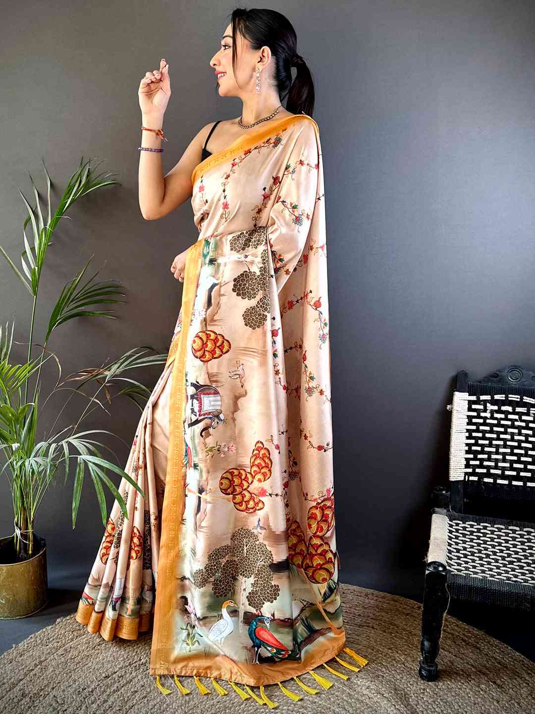 Coral Jungle Printed Silk Saree by My Store