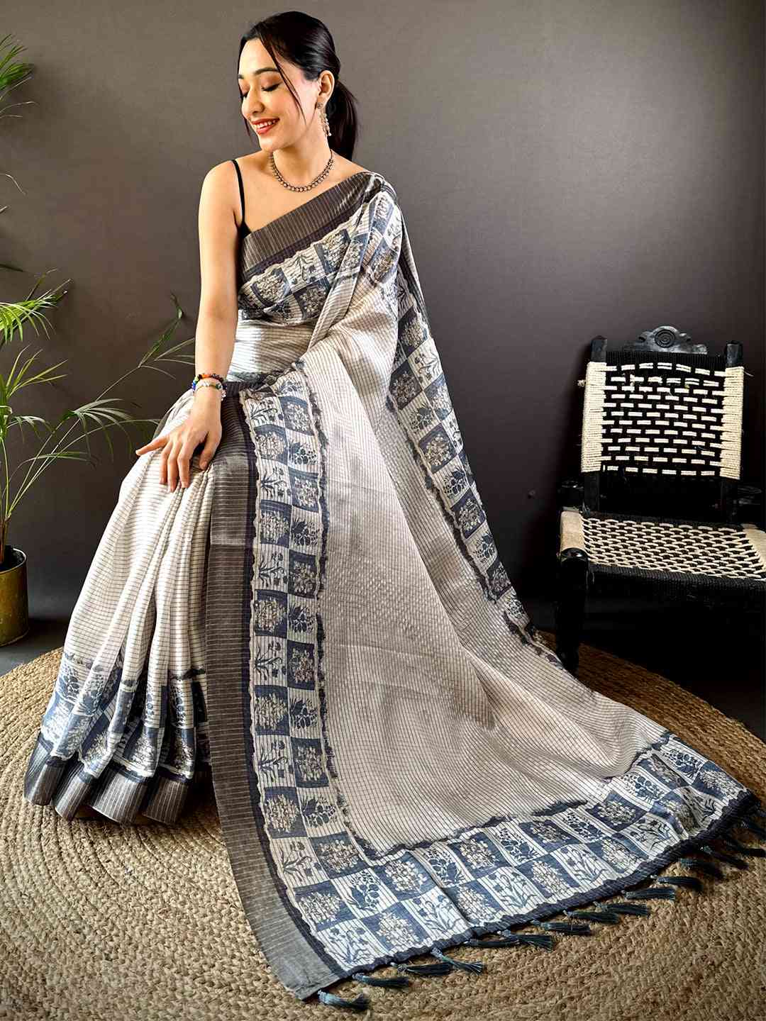 Radiant Dark Blue Soft Silk Digital Print Saree by My Store