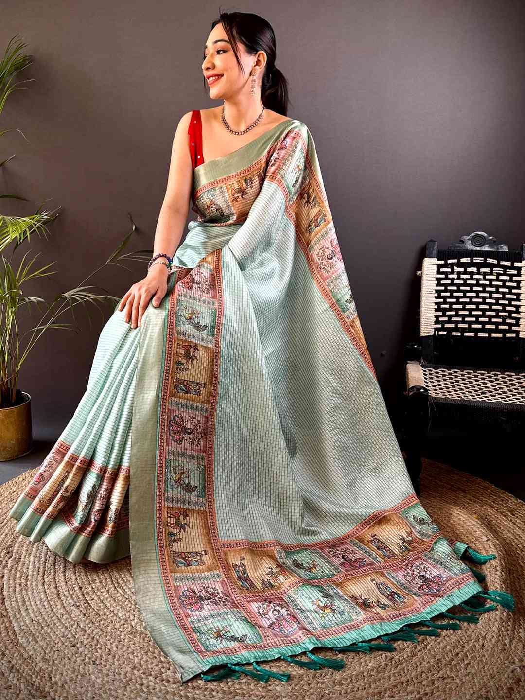 Radiant Sky Blue Soft Silk Digital Print Saree by My Store