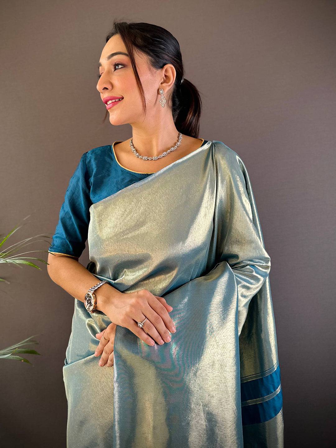 Teal Elegance Kanjivaram Saree by My Store