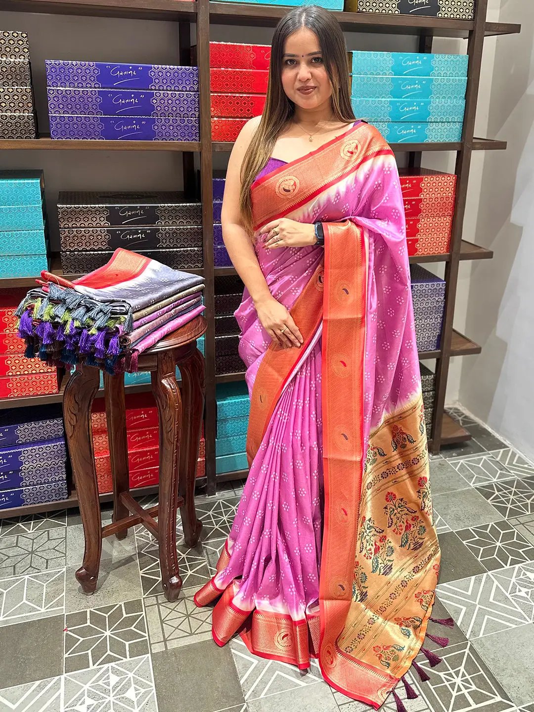 Exclusive Paithani Minakari Pallu With Bandhej Print Saree by My Store
