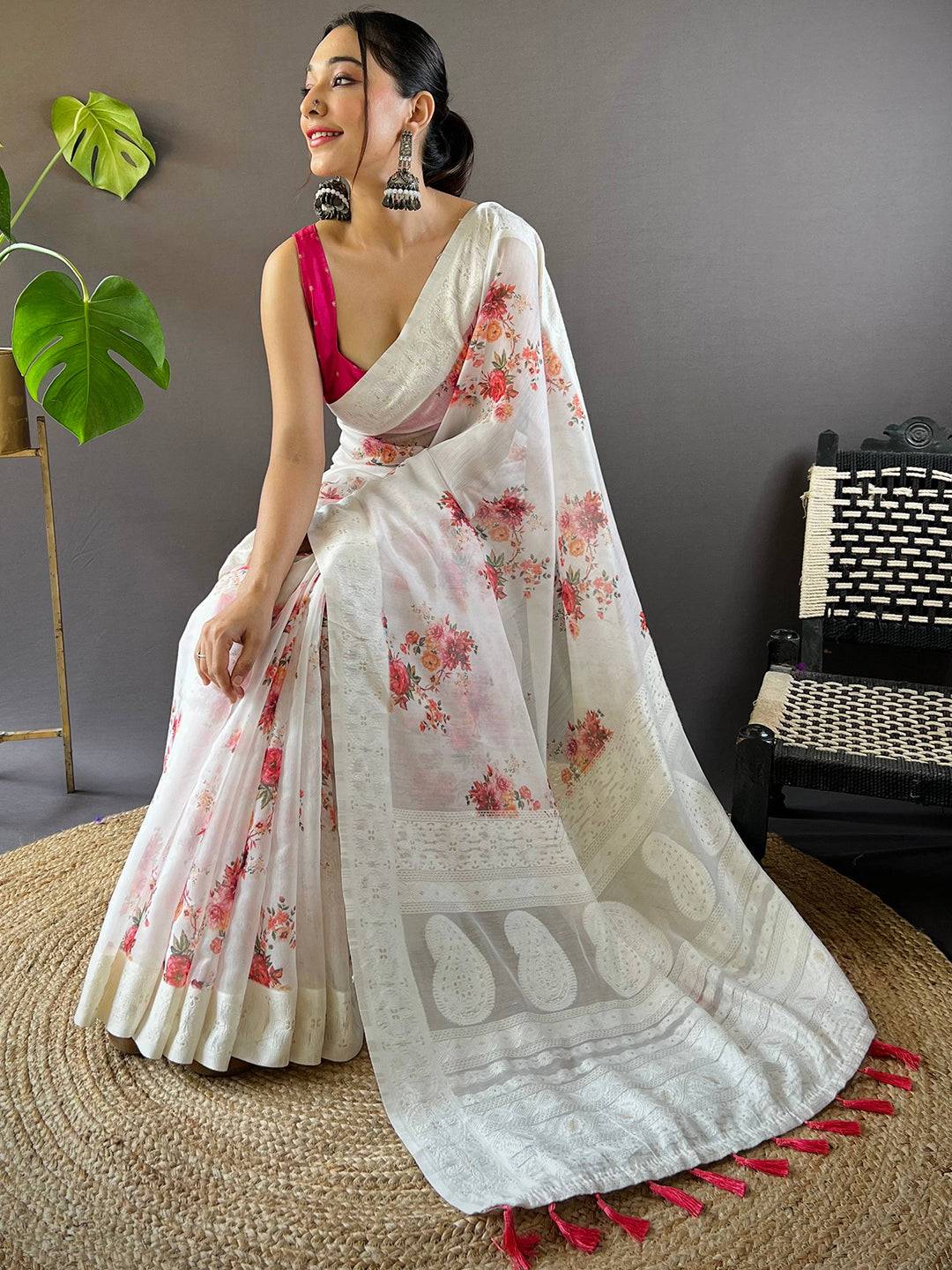Bollywood Bloom Linen Lakhnavi Saree by My Store