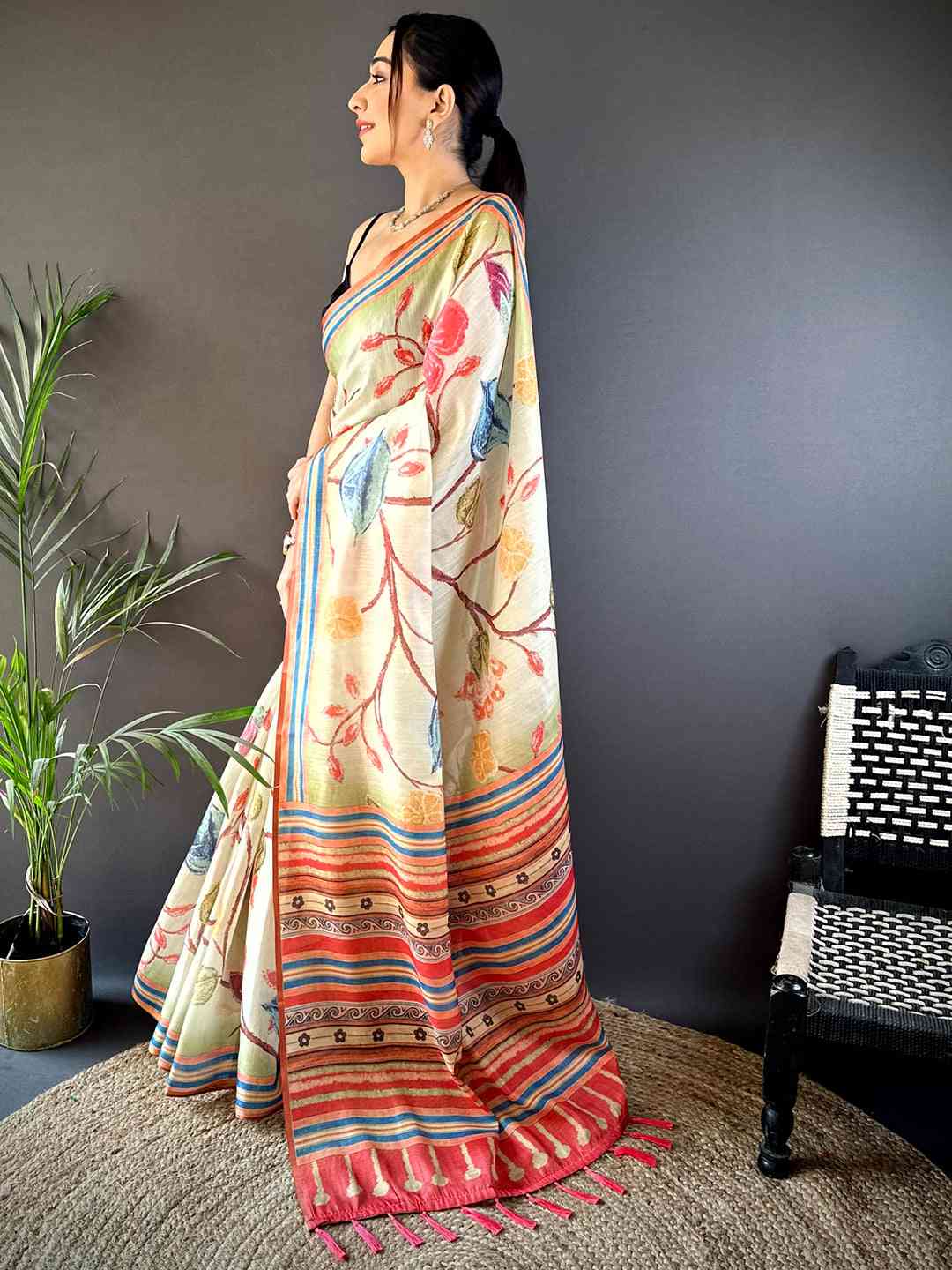 Floral Grace Green Chanderi Saree by My Store