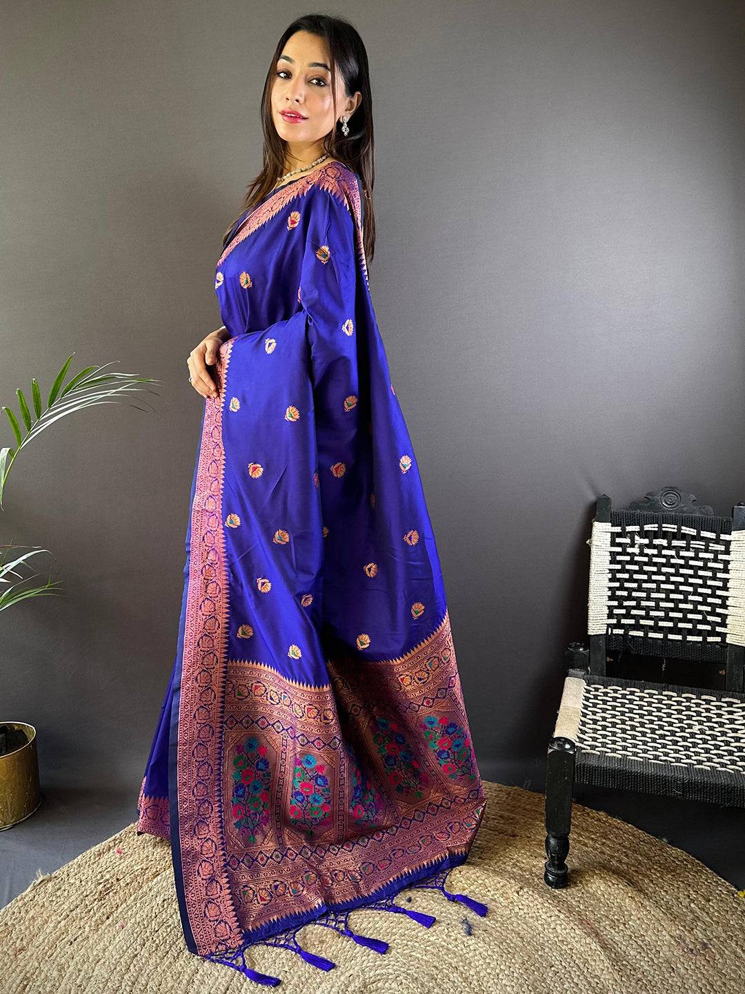 Purple Soft Silk Coppar Zari Weaving Saree by My Store