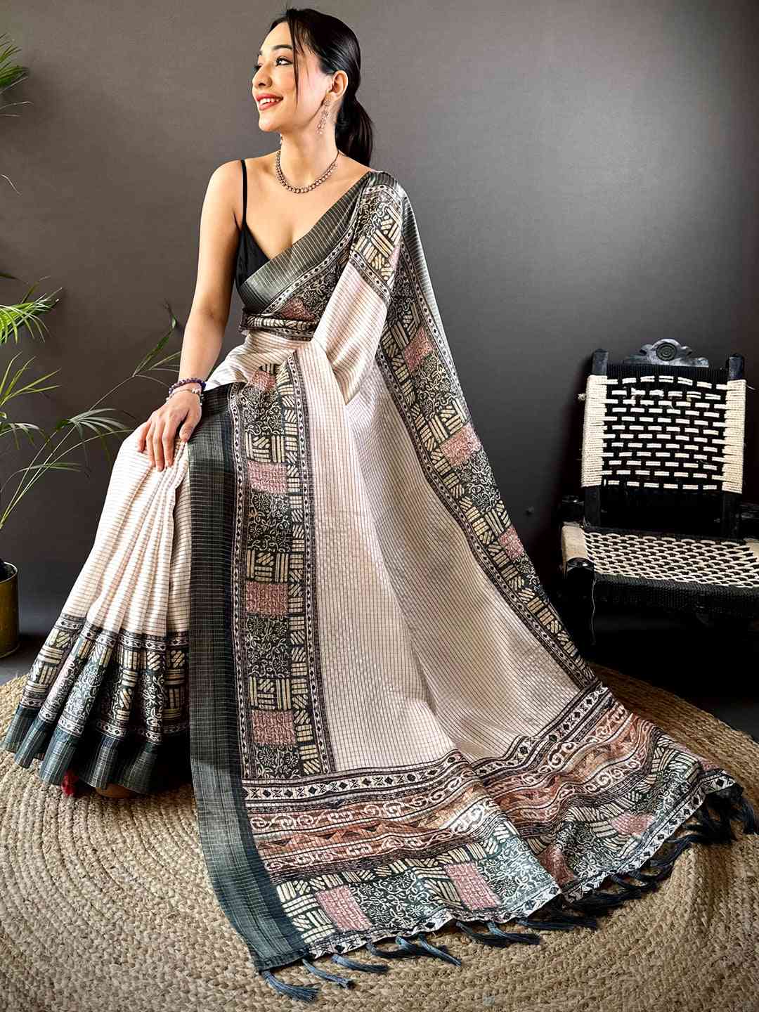 Radiant Black Soft Silk Digital Print Saree by My Store