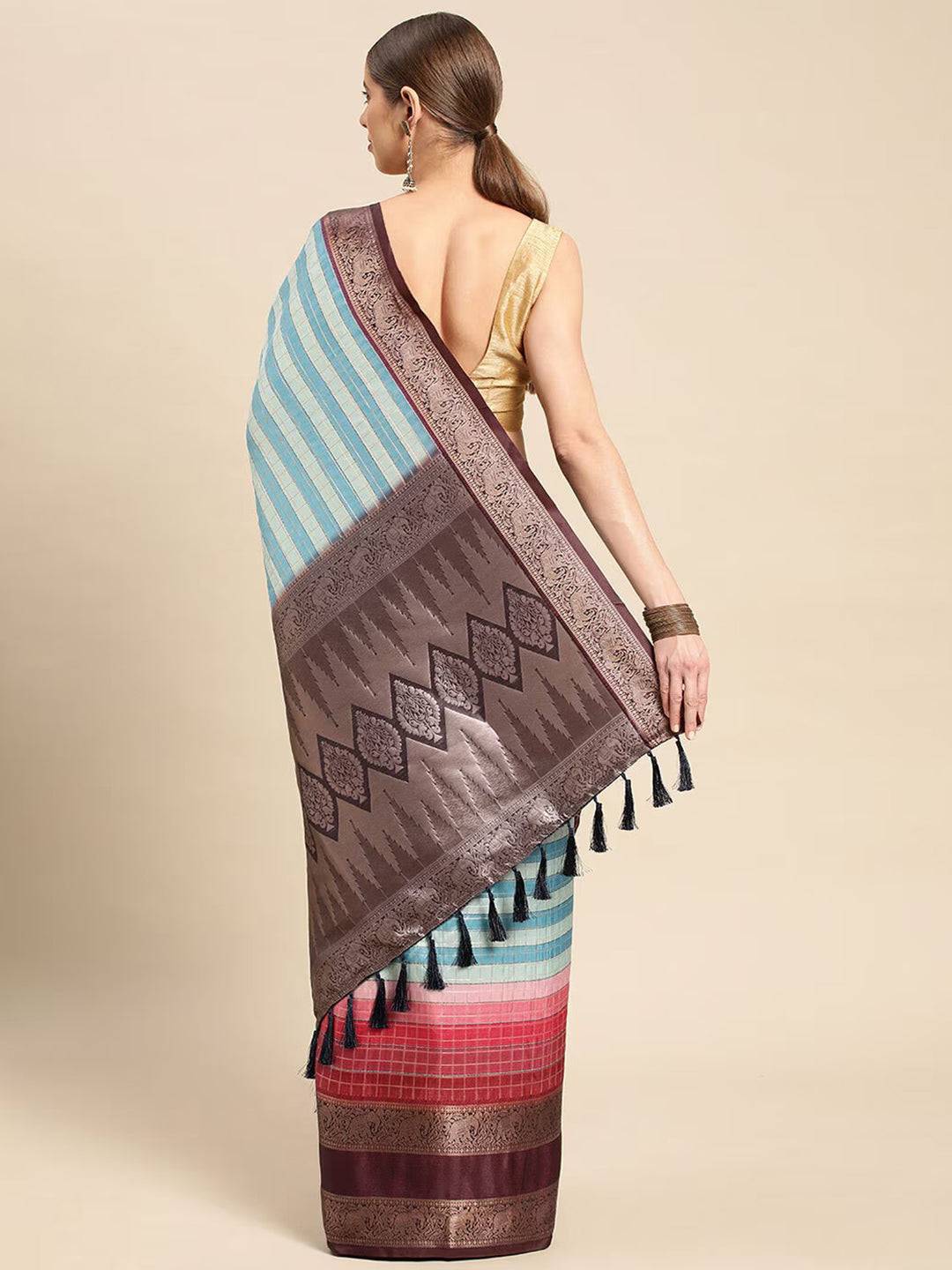 Blue Colour Digital Kalamkari Print Pattu Banarasi Silk Saree