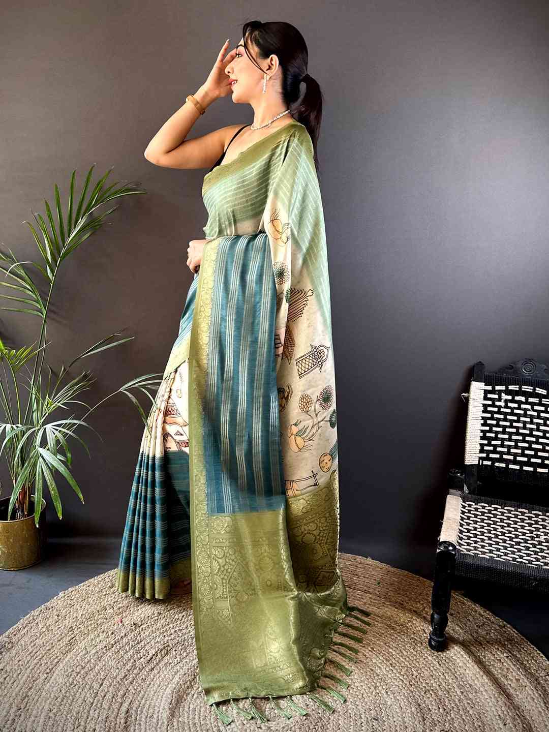 Pastel Green Soft Crepe Silk Digital Ombre Saree by My Store
