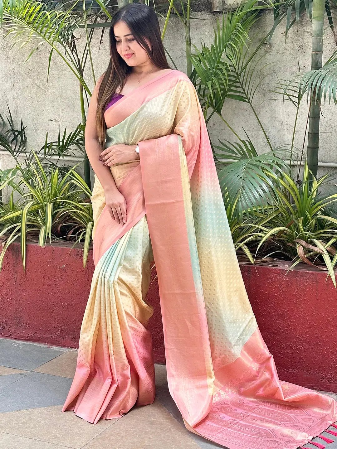 Soft Silk Banarasi Ombre Print Party Wear Saree by My Store