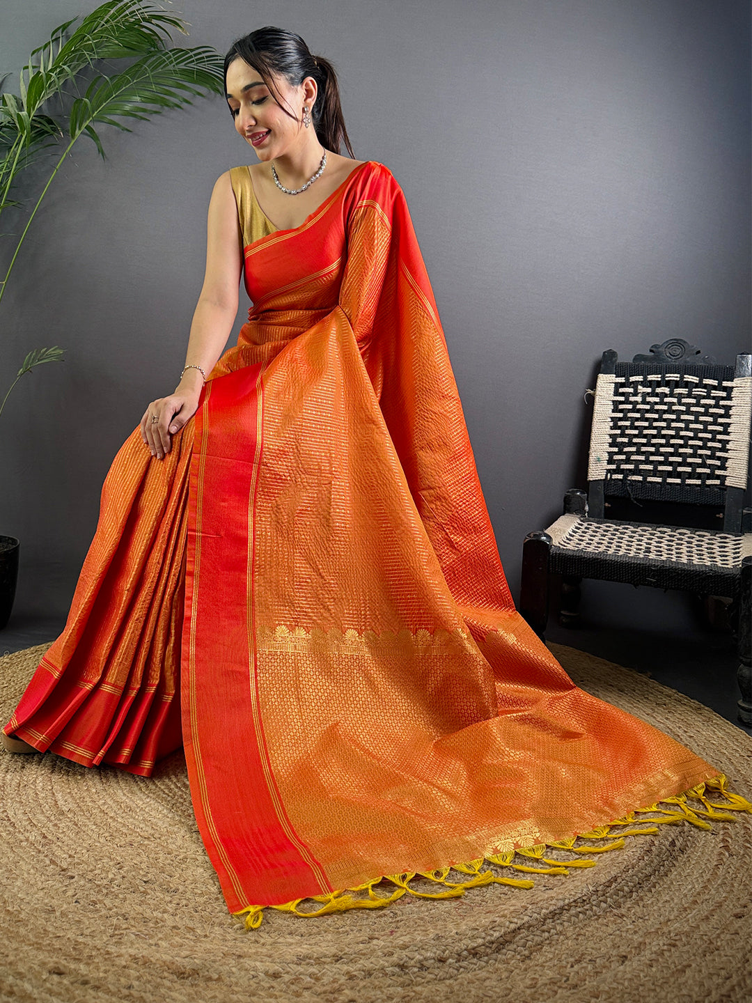 Radiant Orange Soft Silk Saree by My Store