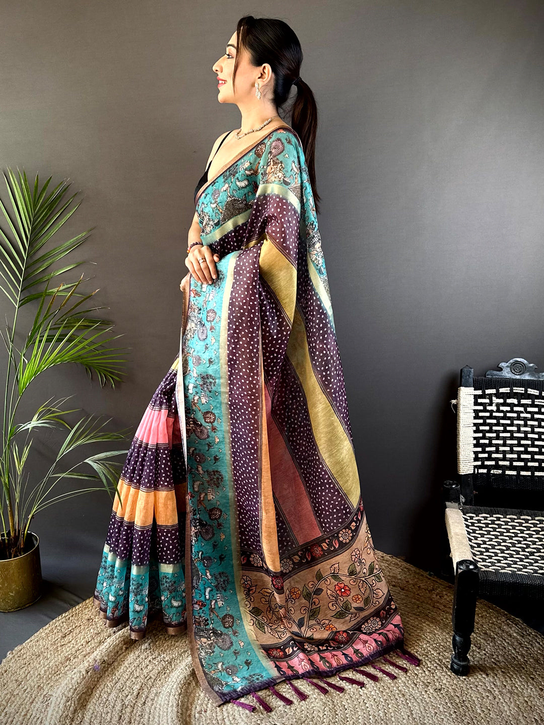 Graceful Soft Chanderi Cotton Bandhej Print Saree by My Store
