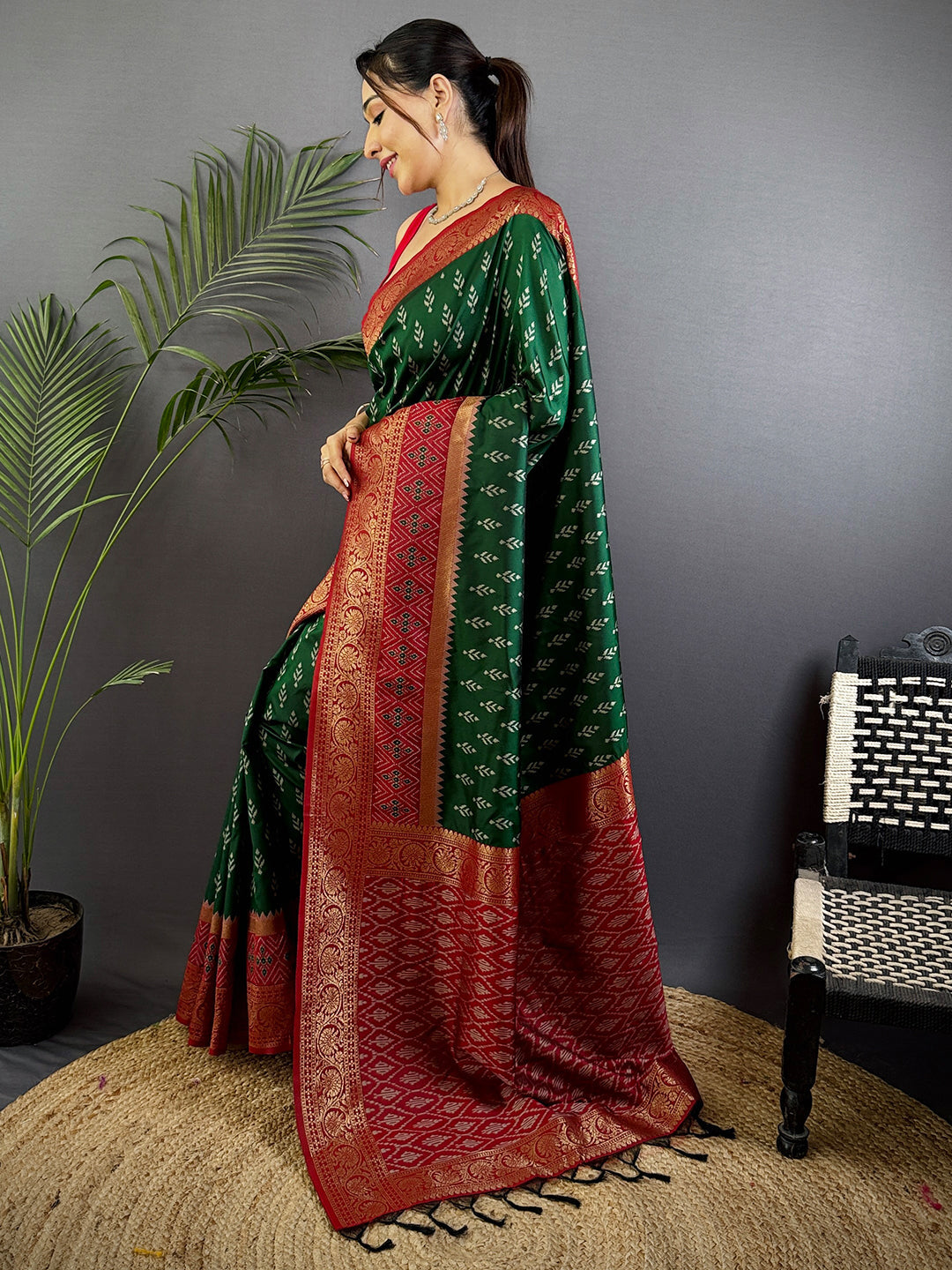 Radiance Green Soft Silk Ikkat Saree by My Store