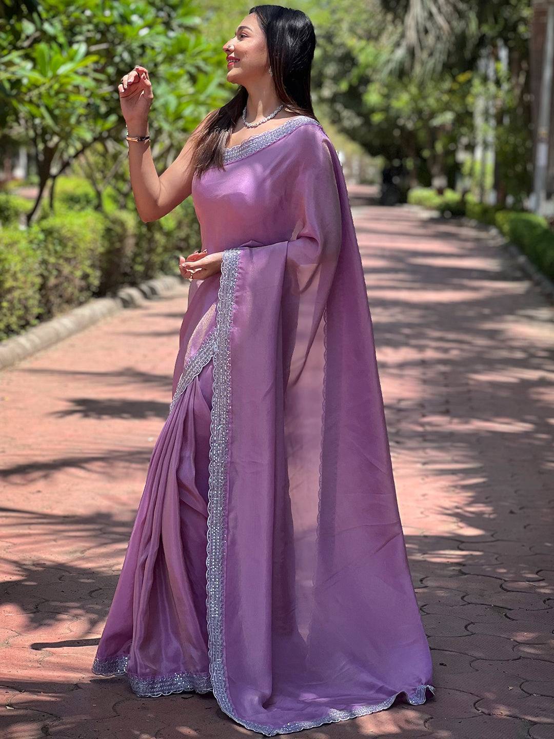 Salvia Lavender Pure Viscose Dyed Saree by My Store