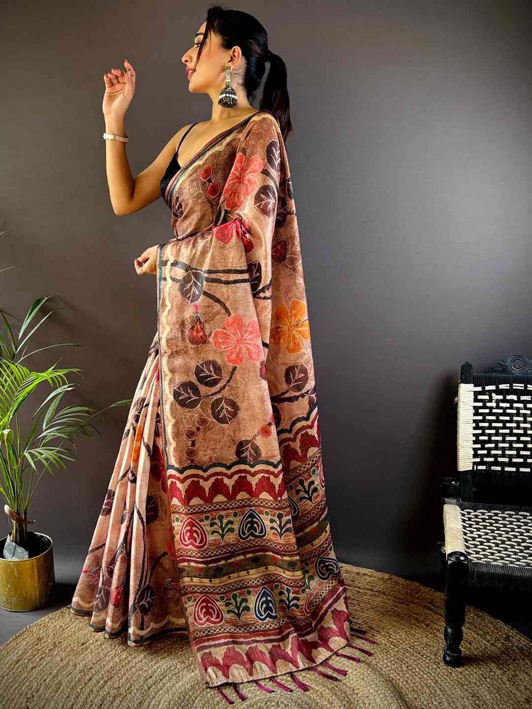Light Brown Folklore Tissue Chanderi Saree by My Store