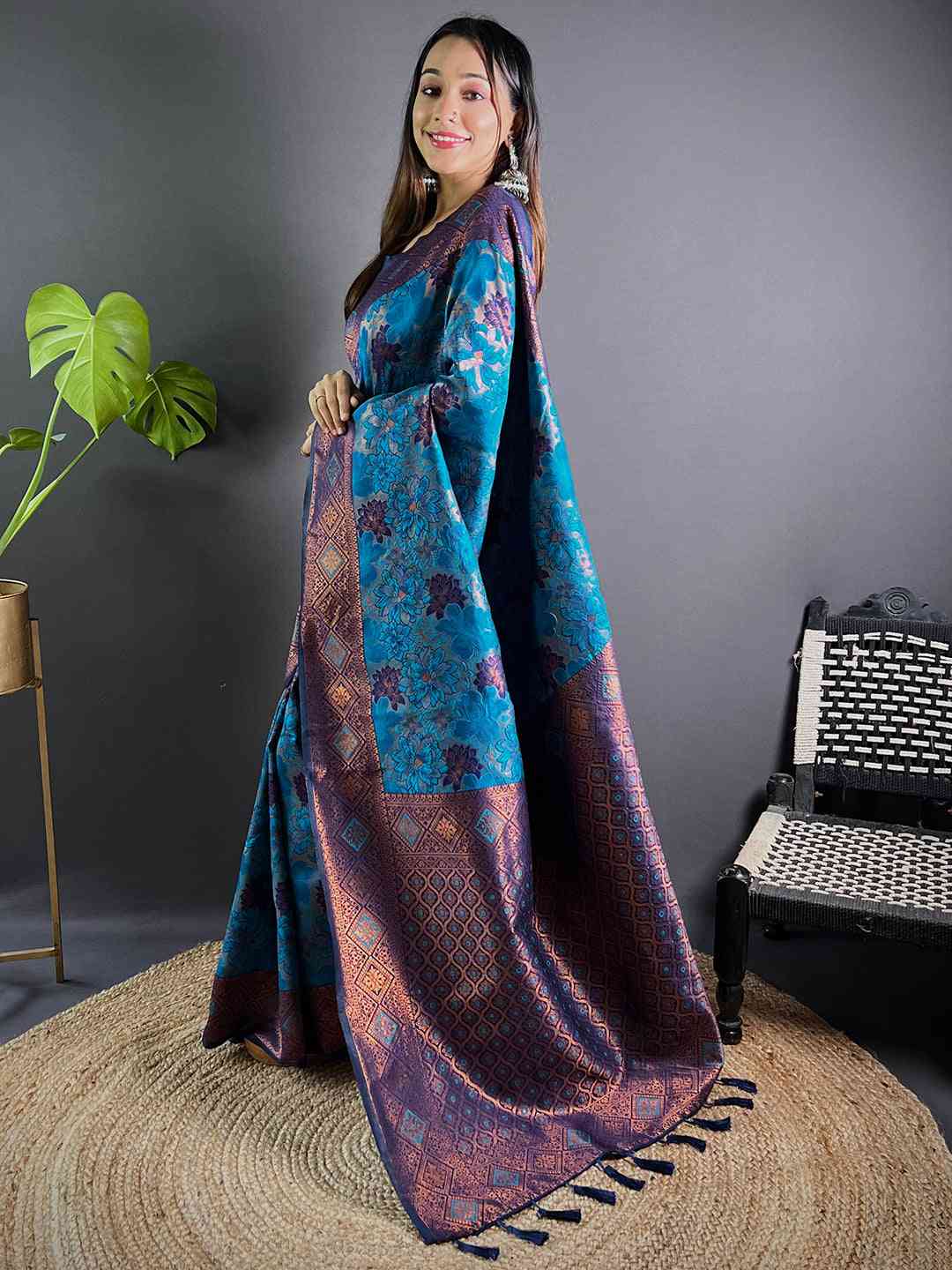 Royal Blue Soft Silk Butta Weaving Saree by My Store