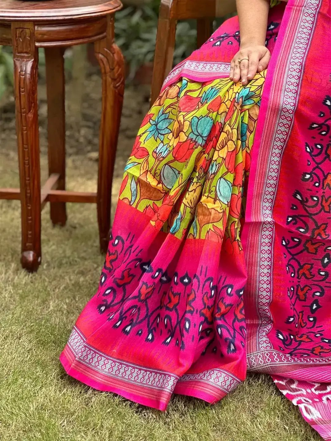Floral Ikkat Printed Party Wear Saree by My Store