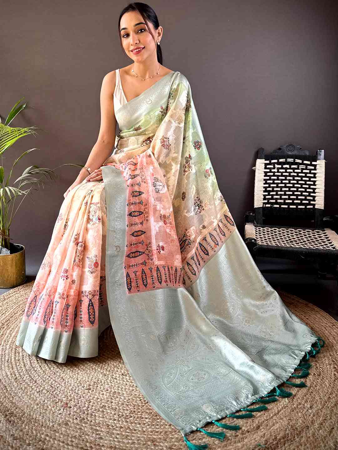 Lakhani Cotton Ombre Kalamkari Saree by My Store