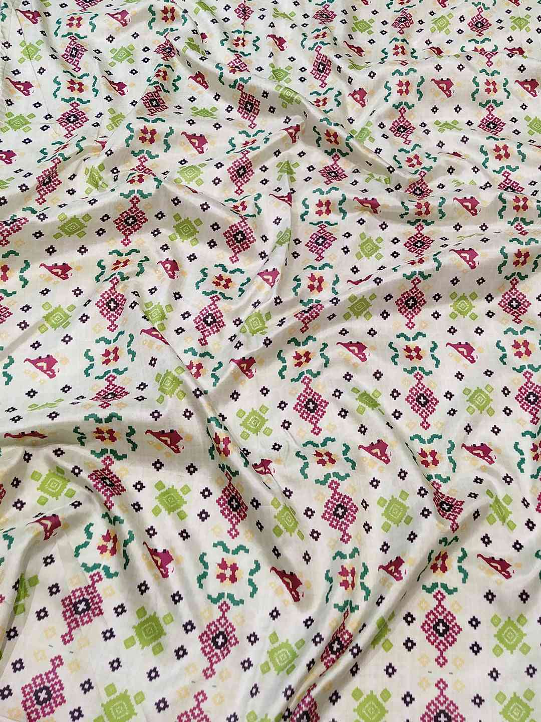 Kanjivaram Weaving Pista Colour Patola Print Saree by My Store