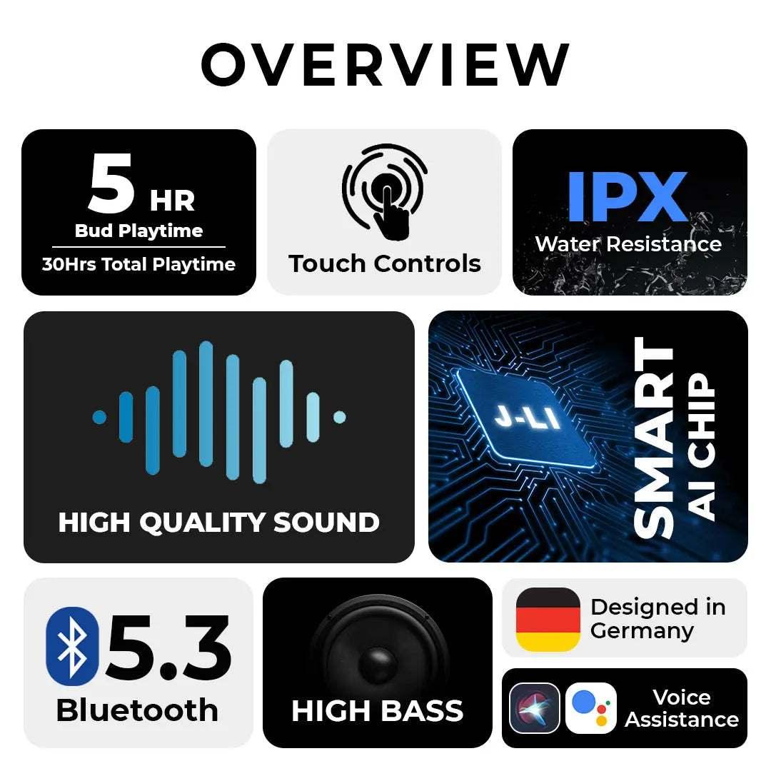 CurvePod Bluetooth Earbuds | 30 Hrs Playtime + High Bass