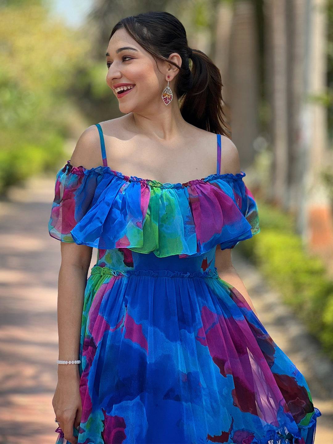 Persian Blue Abstract Print Dress