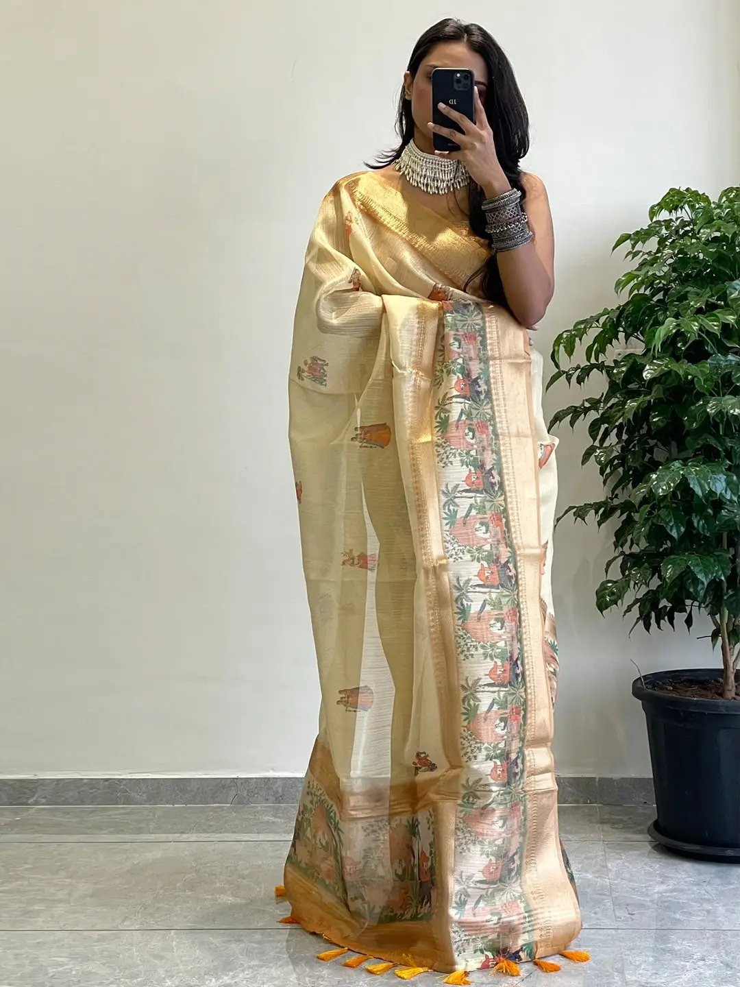 Exclusive Soft Gold Zari Tissue Digital Print Saree by My Store