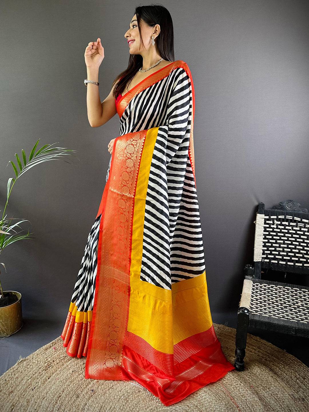 Heritage Glow Striped Zari Saree by My Store