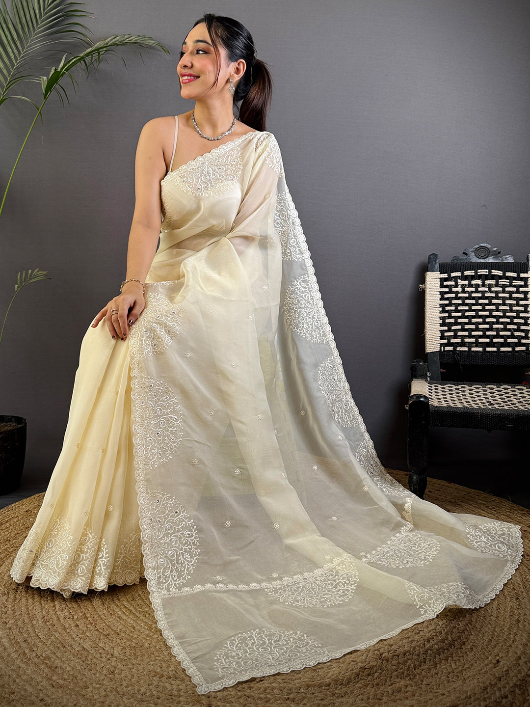 Ethereal White Soft Chiffon Saree by My Store