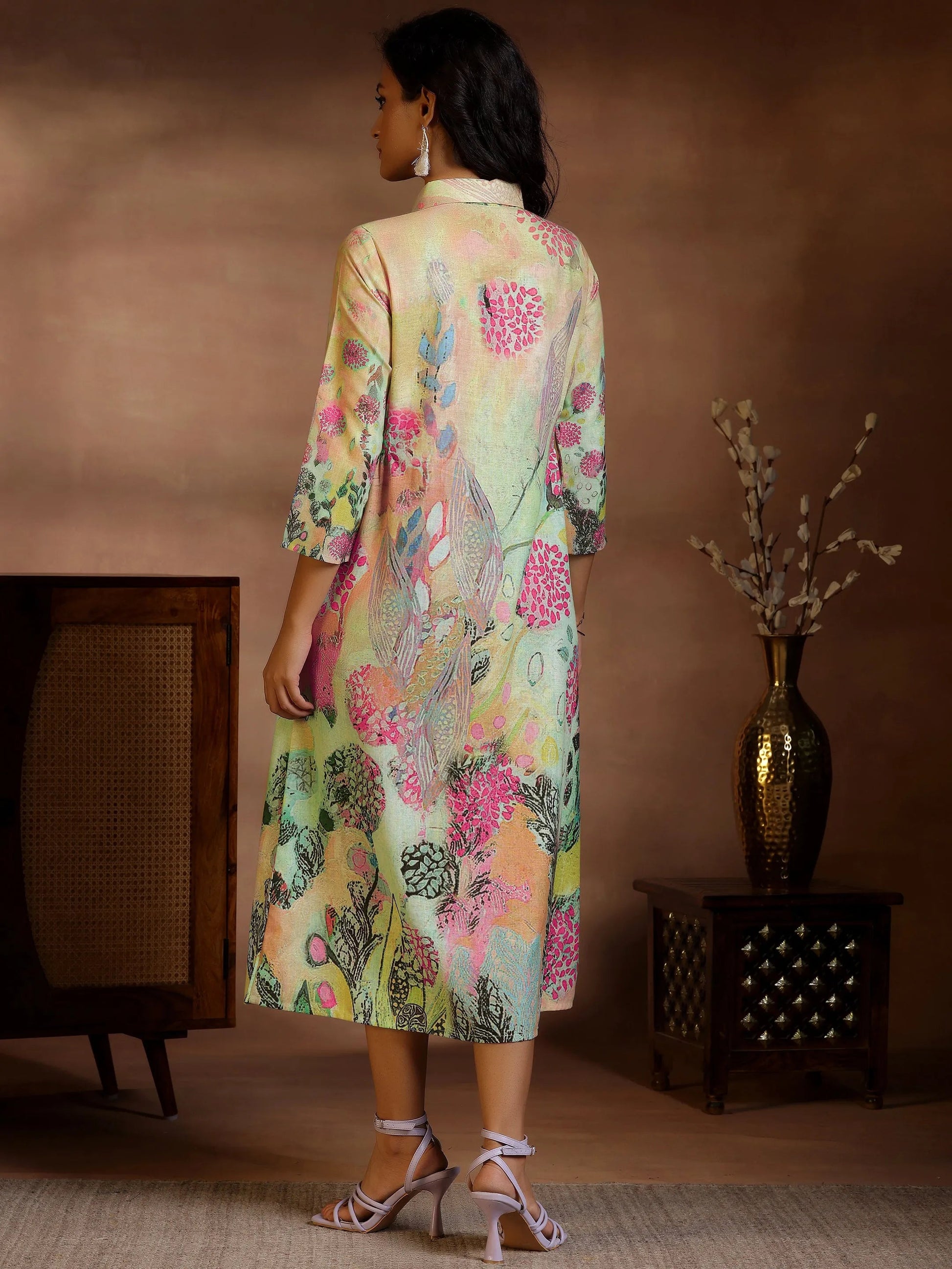 Multi Printed Cotton Blend Shirt Dress by My Store