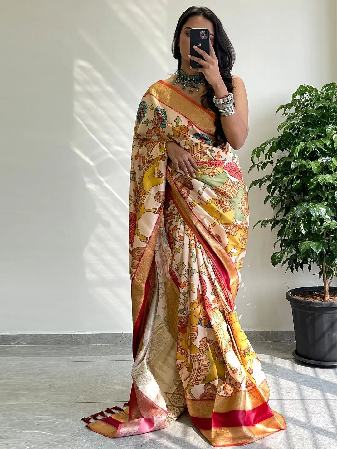 Multi Colour Soft Silk Kalamkari Saree by My Store