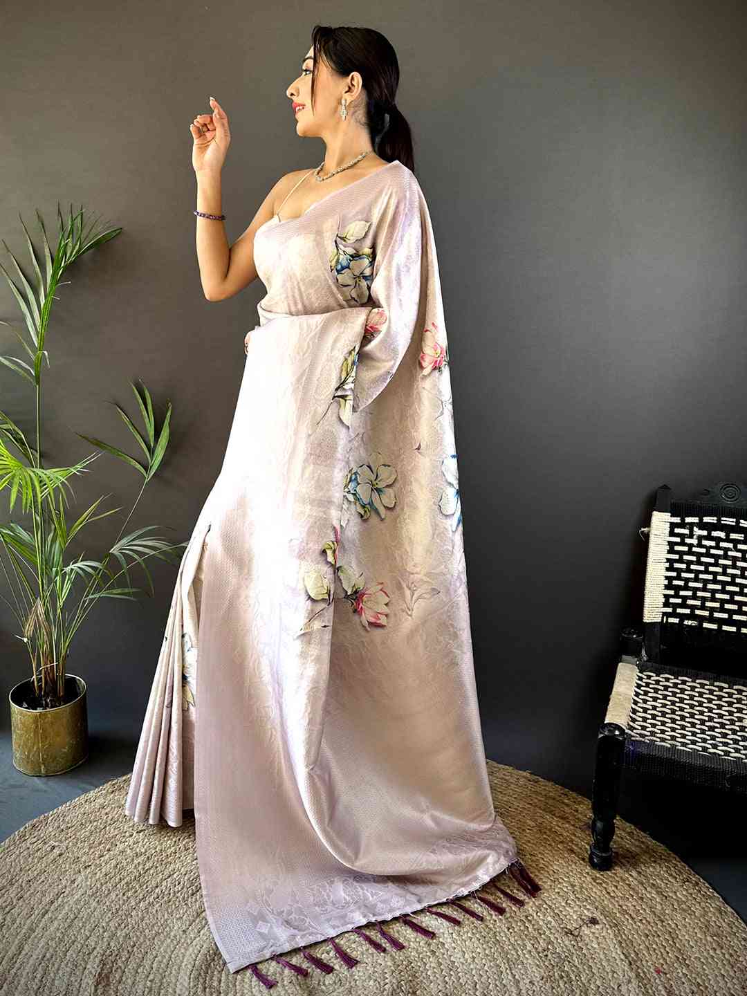 Blush Pink Kanjivaram Digital Silk Saree by My Store